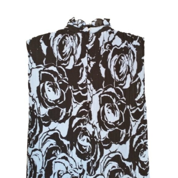 Chico's Black Label Crinkle Floral High Neck Sleeveless Dress Size 8 Black Blue - Picture 6 of 10